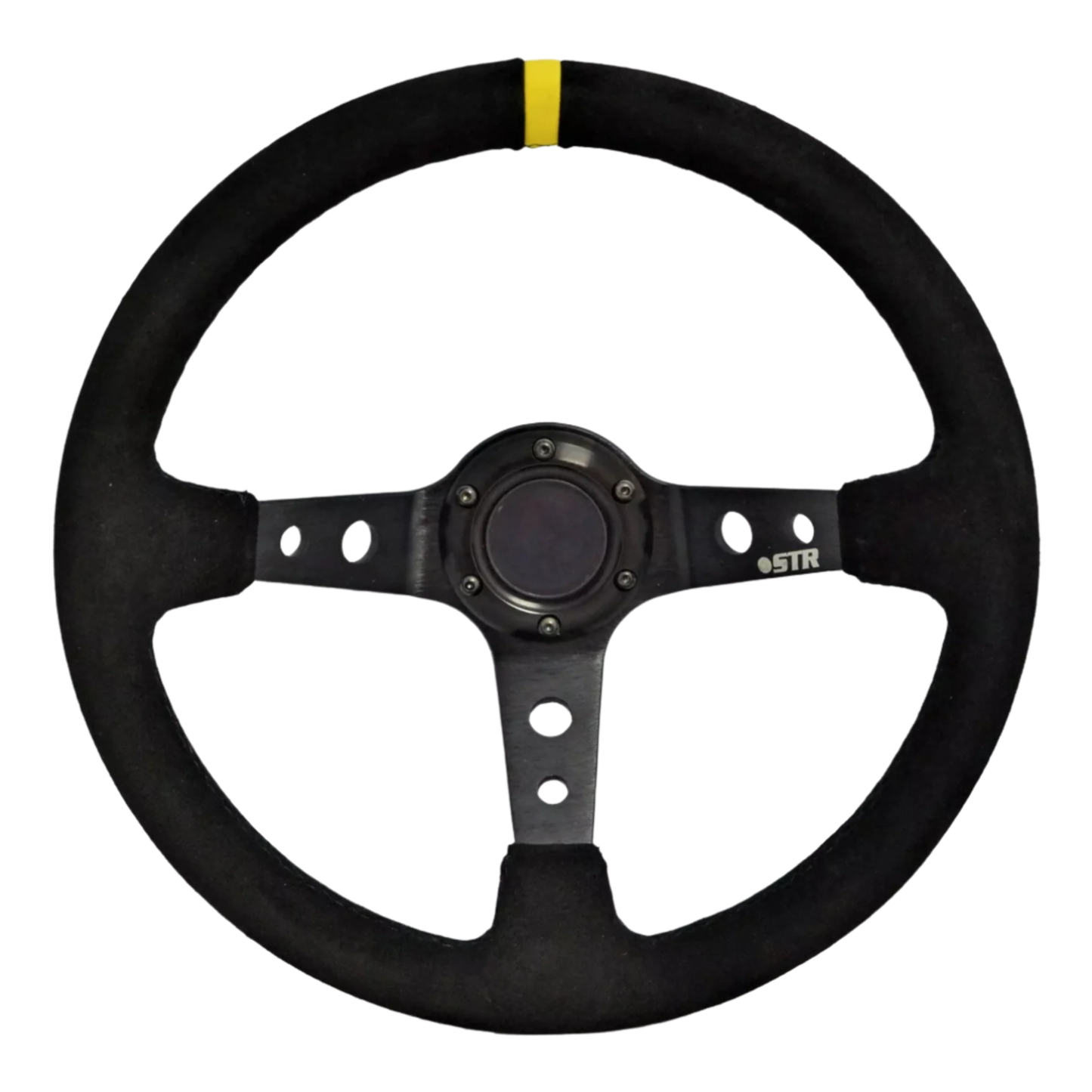 BBGem 350mm Suede Steering Wheel – Yellow Centre Stripe